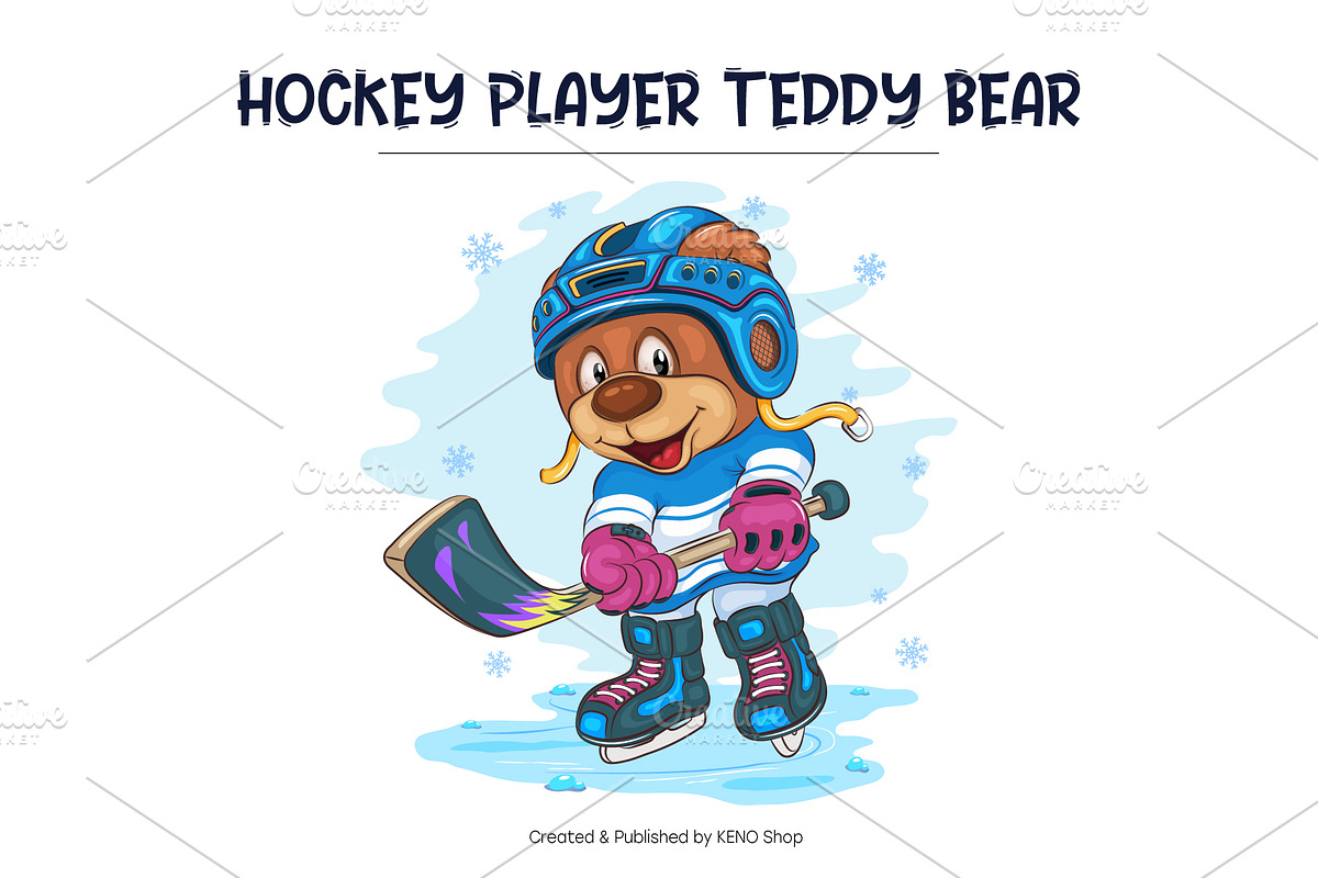 Cartoon Teddy Bear Hockey, T-Shirt., an Animal Illustration by KENO Mascots (Photo 2 of 3)