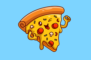 Cute Pizza Slice Melted Cartoon, a Food Illustration by Catalyst Labs
