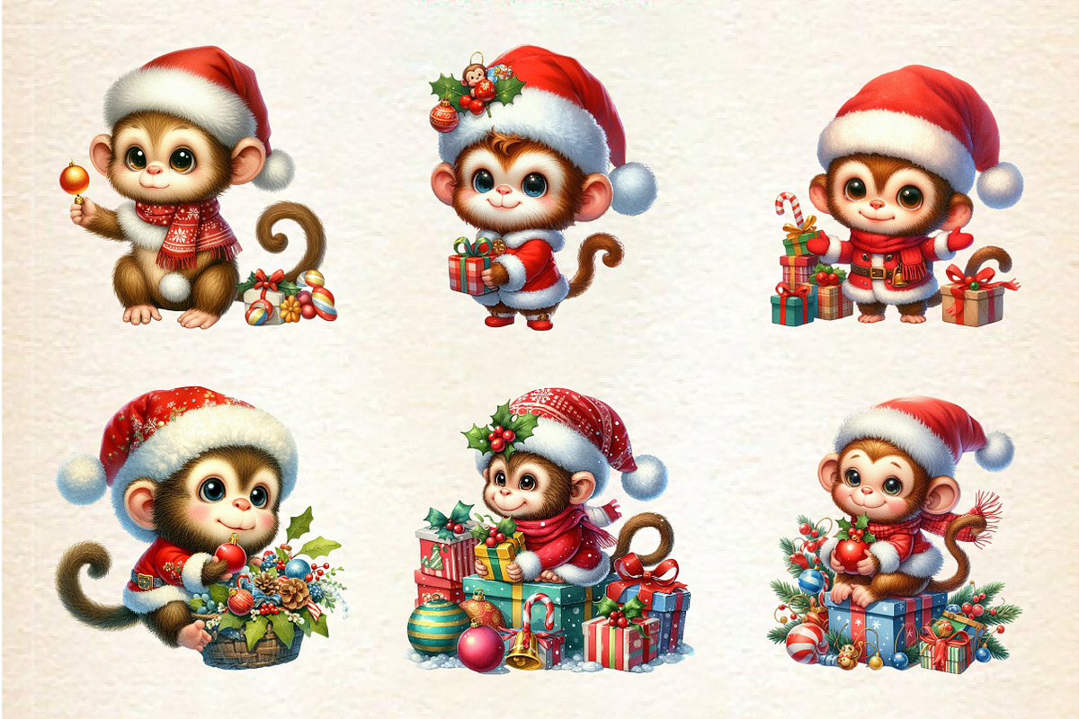 Christmas Monkey Clipart, an Illustration by DreamArtGraphic (Photo 2 of 6)