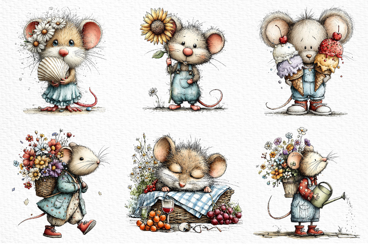 Whimsical Summer mouse Clipart, an Illustration by Craft Nest (Photo 6 of 12)