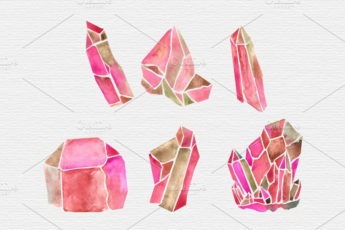 Watercolor Crystal Clipart, an Illustration by TigerlilyDesignCo (Photo 3 of 5)