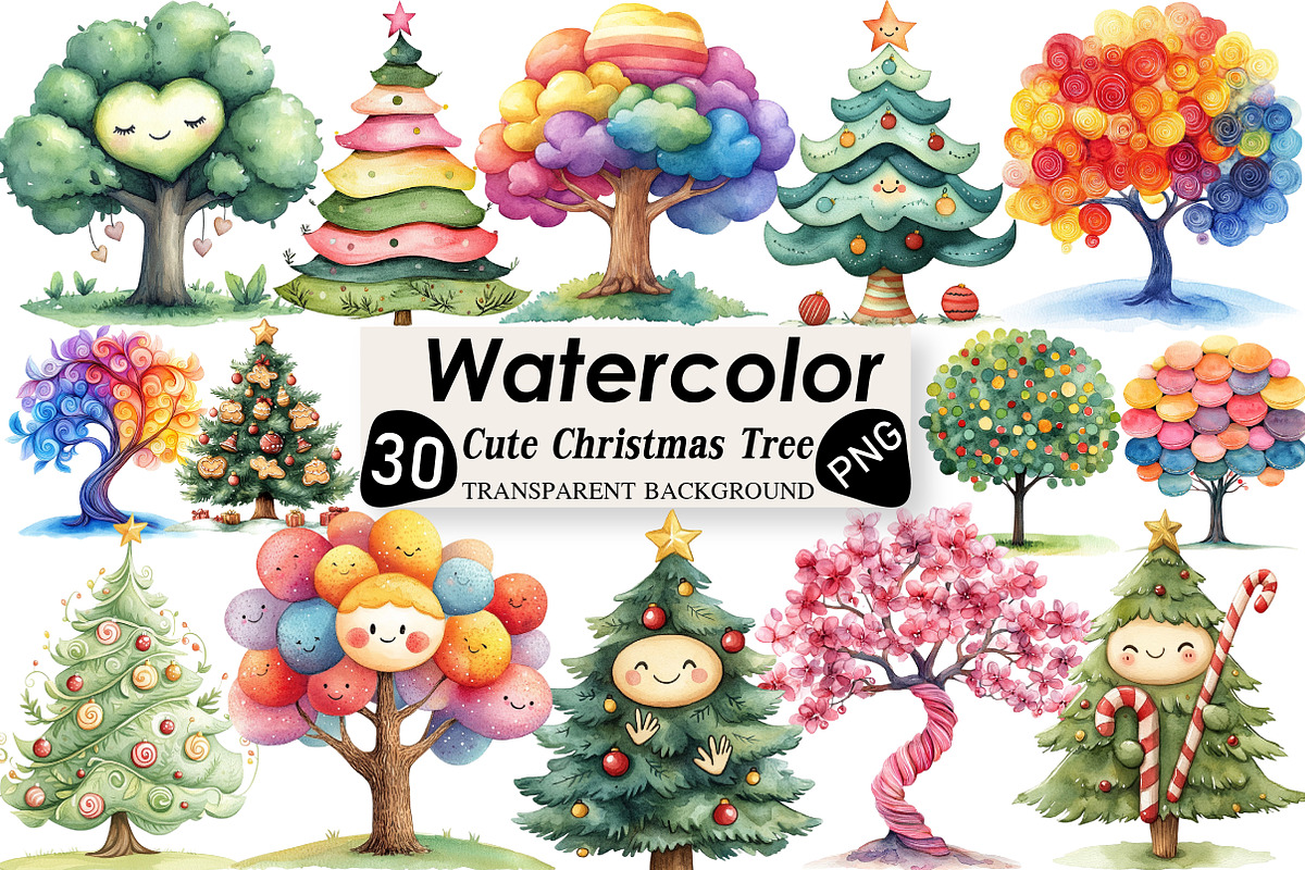 Cute Doodle Christmas Tree Clipart, an Illustration by Black Bird Studio (Photo 1 of 6)