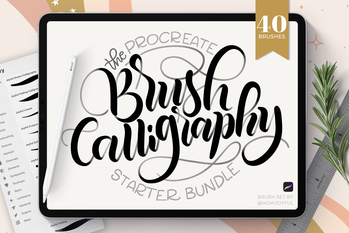 Joyful Procreate Brush Calligraphy, a Brush Add-On by HowJoyful  (Photo 1 of 44)