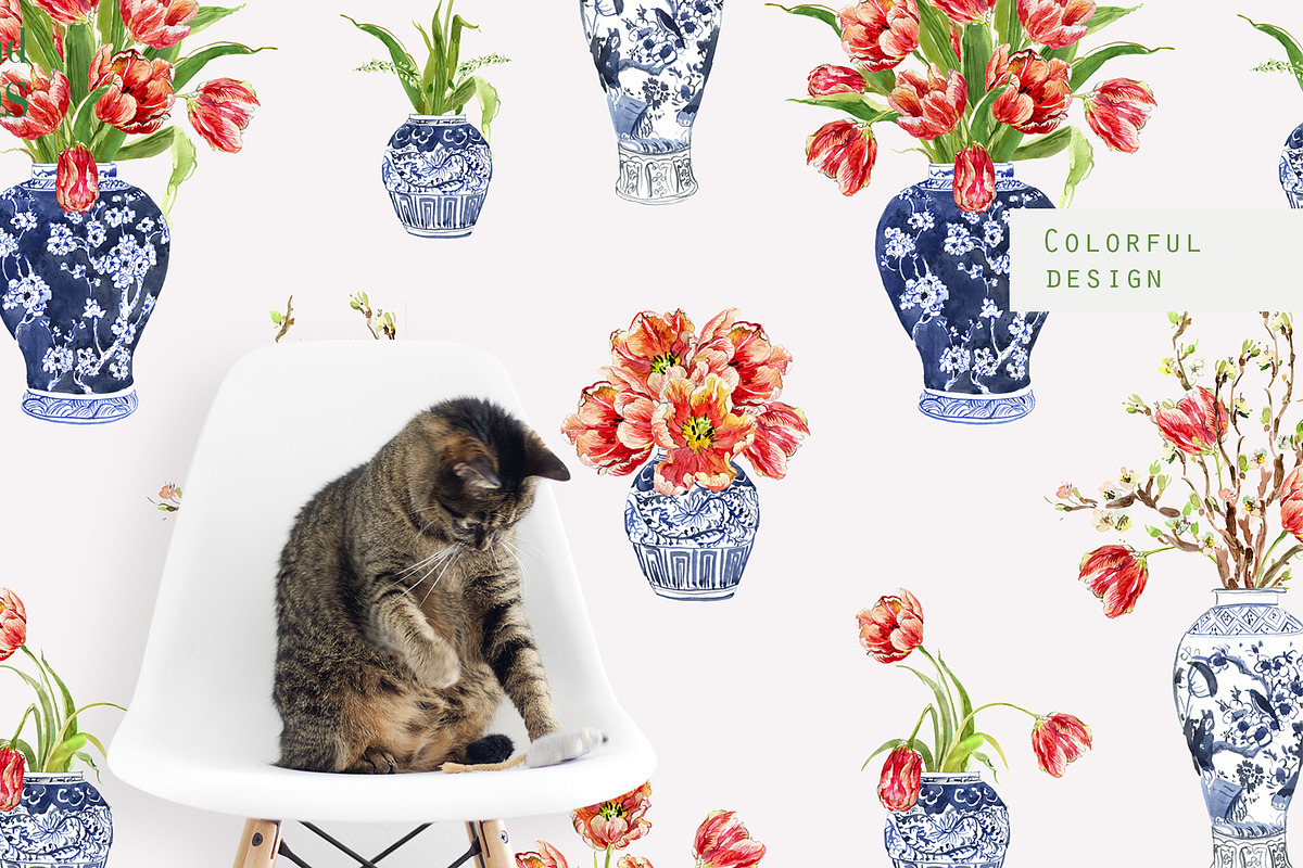 Jars and Tulips. Watercolor Set, a Decorative Illustration by Irina Dolgikh (Photo 9 of 12)