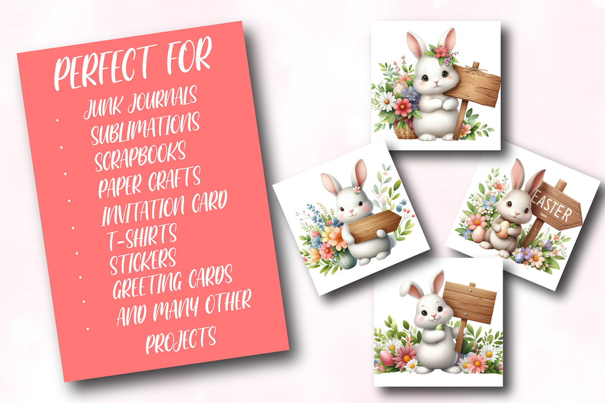 Easter Bunny Sublimation Clipart, a Seasonal Illustration by Craft Nest (Photo 2 of 5)