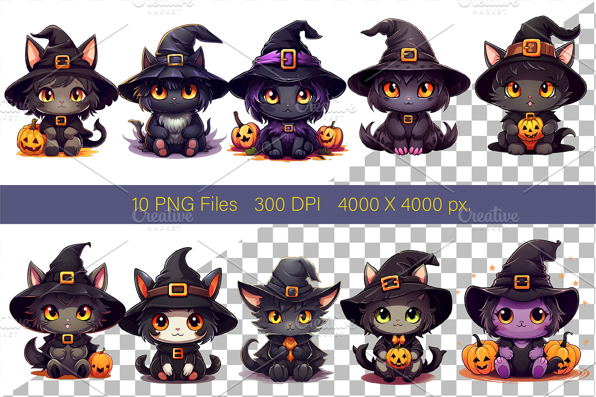 Cute Halloween Kawaii Cats. Sticker., an Animal Illustration by KENO Mascots (Photo 2 of 8)