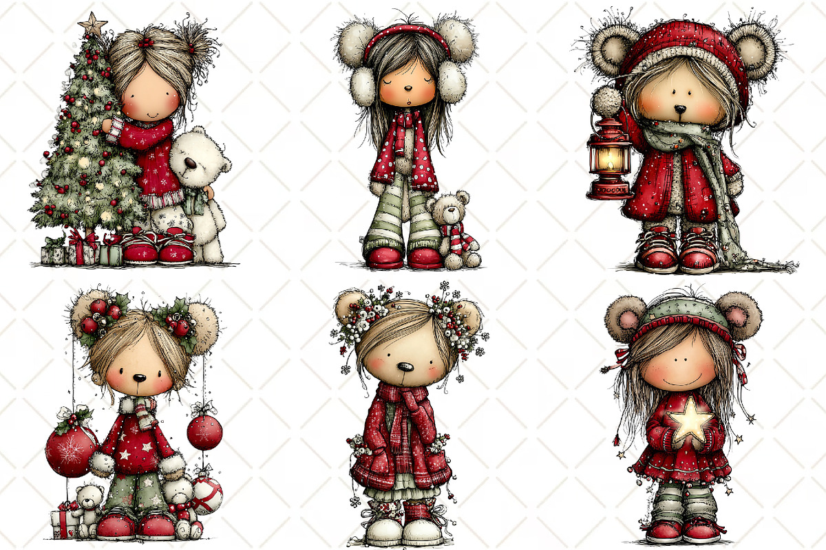 Cute Christmas Bear Girl Clipart, a Seasonal Illustration by Black Bird Studio (Photo 4 of 7)
