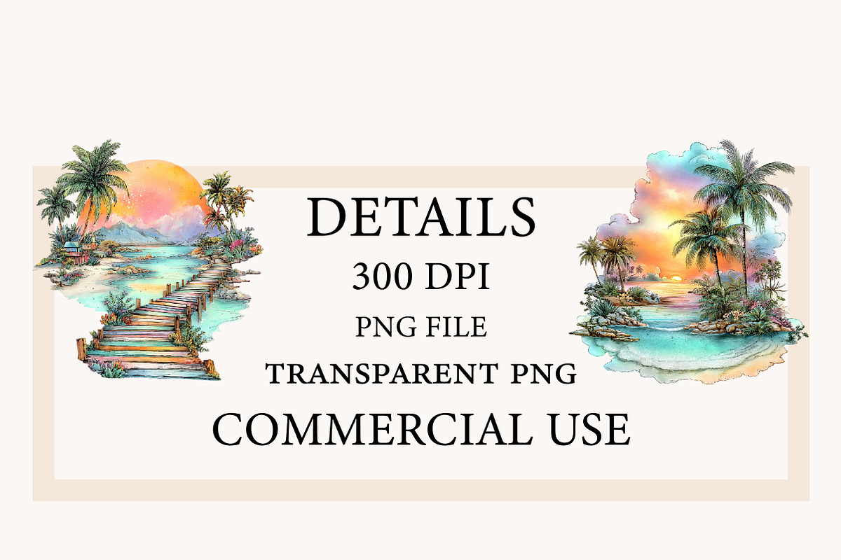Watercolor Beach Sunset PNG Clipart, a Seasonal Illustration by Designworld (Photo 4 of 8)