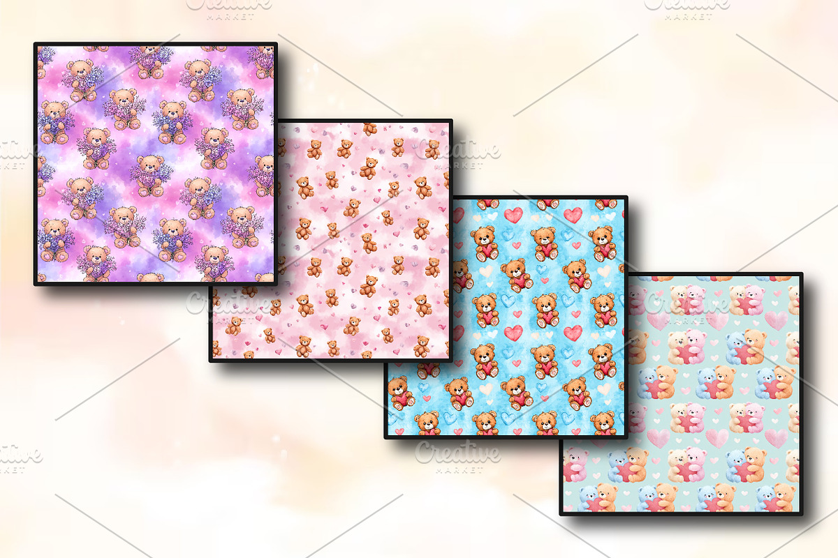 Cute Teddy Love Seamless Pattern Set, a Background Photo by RobertsArt (Photo 4 of 4)