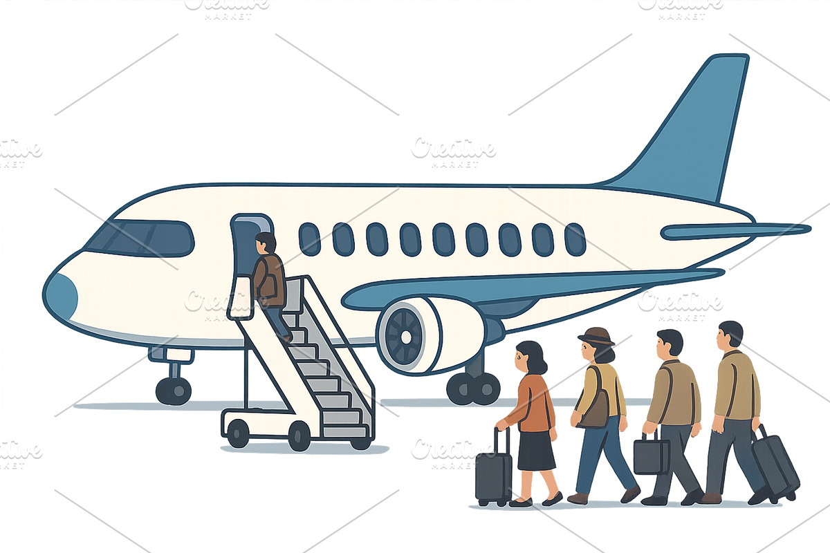 Passengers boarding an aircraft at, a Transportation Illustration by ZinetroN