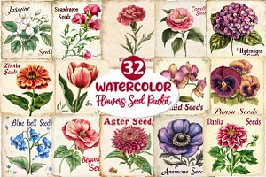 Vintage Flowers Clipart Seed Packet, an Illustration by Dream Creation