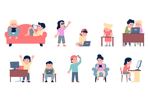 Children using digital technologies, a Technology Illustration by LadadikArt
