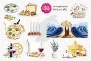 Passover 2025 Watercolor Pesach, a Seasonal Illustration by Elena Malgina Clipart (Thumbnail 4 of 10)