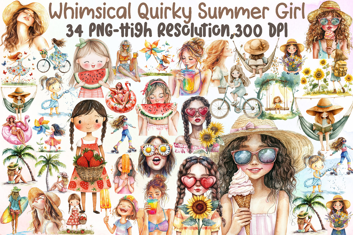 Whimsical Quirky Summer Day Girl Cli, an Illustration by Sublimation Artist (Photo 1 of 6)