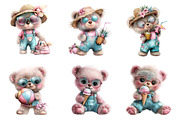 Whimsical summer teddy bear clipart, an Illustration by SinaCreation (Thumbnail 2 of 9)