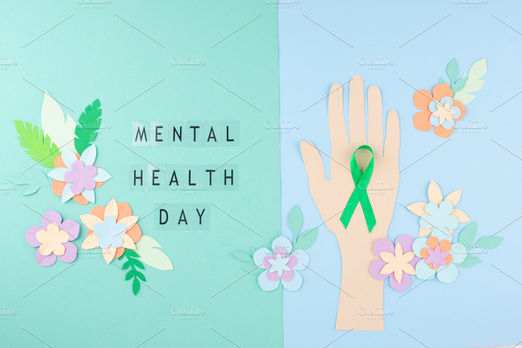 Mental Health Day with green ribbon, a Food & Drink Photo by Yulia Furman