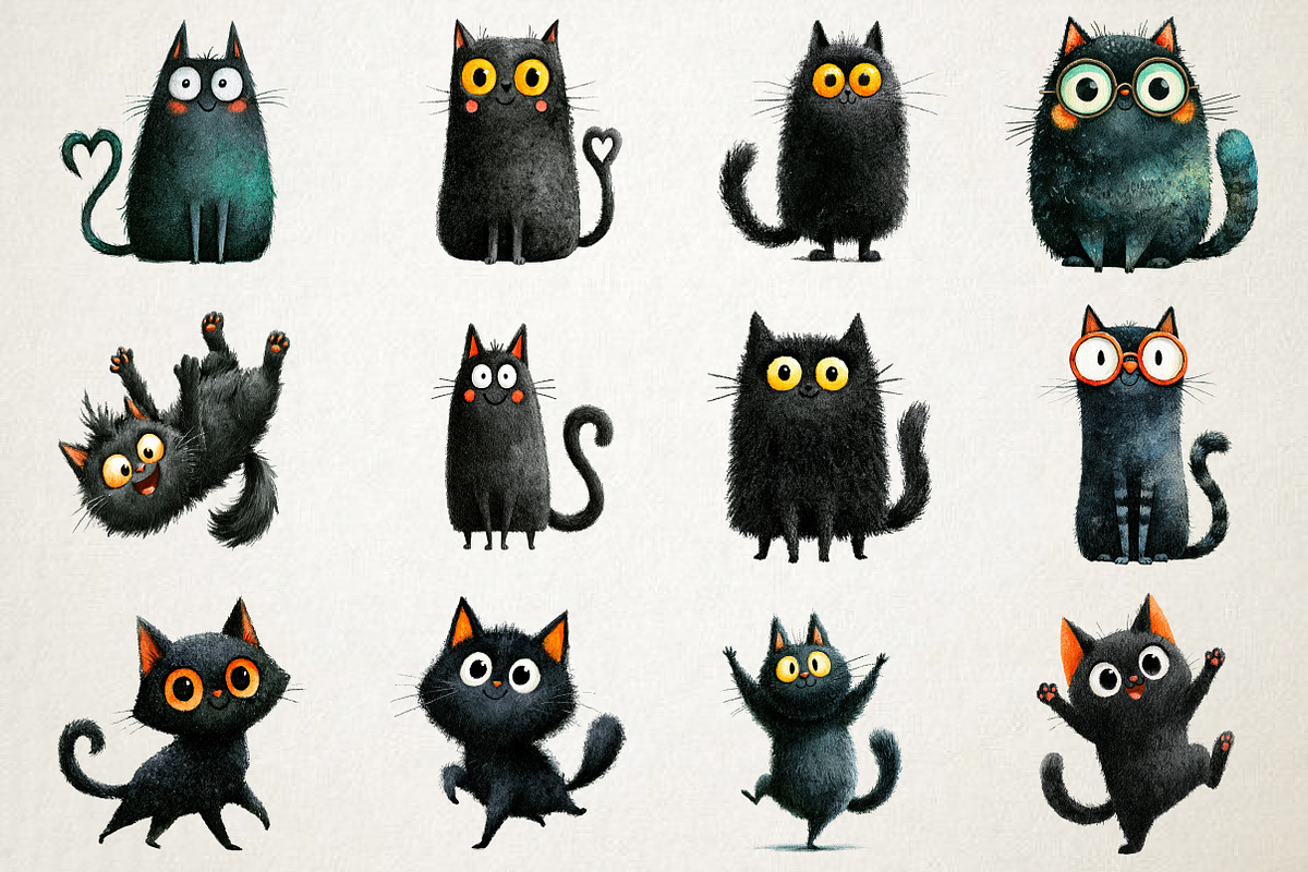 Whimsical Black Funny Cat Clipart, a Seasonal Illustration by RobertsArt (Photo 4 of 7)