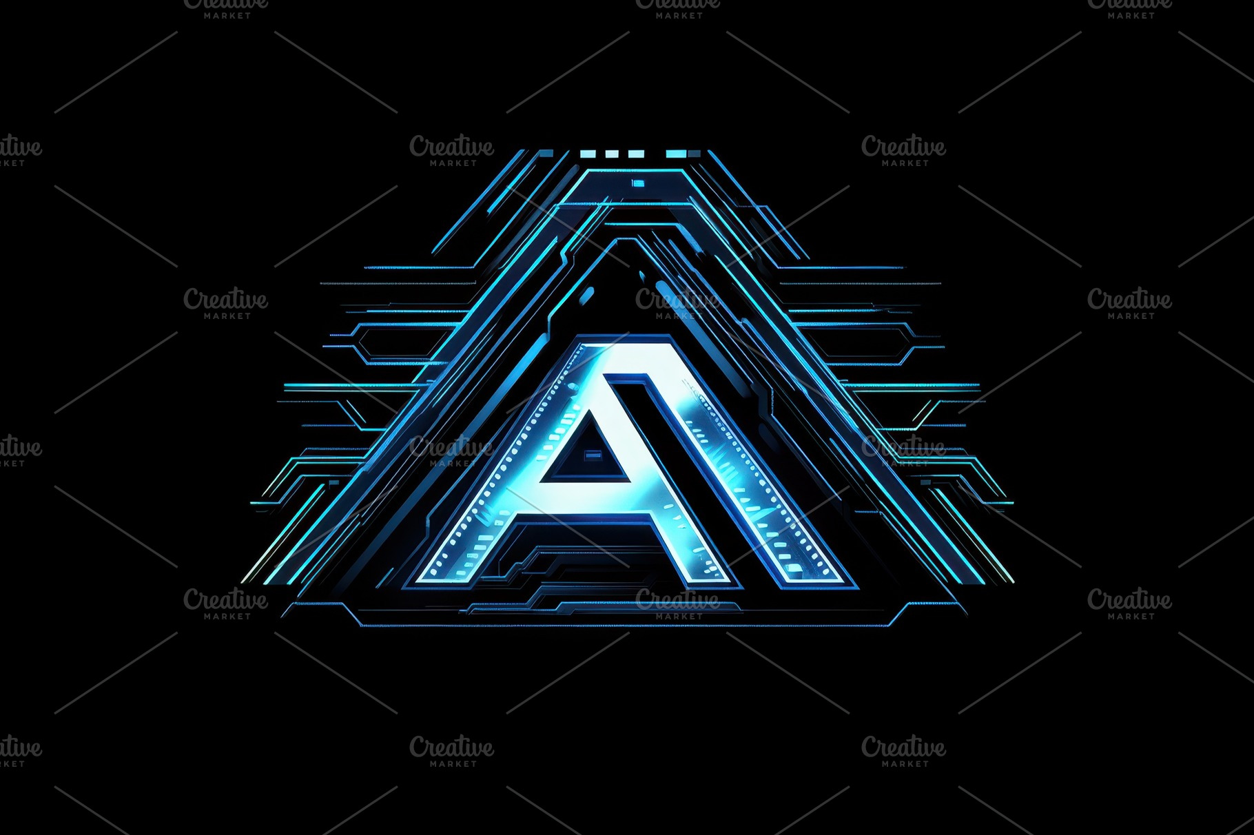Futuristic glowing letter A in a tec, an Abstract Photo by Pixeness Studio