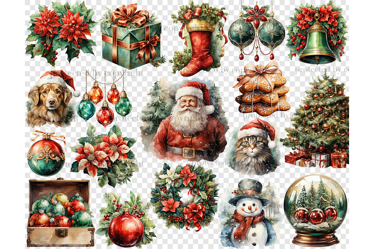 Christmas Watercolor Clipart Set, a Seasonal Illustration by GlamArtZhanna (Photo 4 of 5)