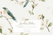 Watercolor Blue Jays and Cherry Blos, a Pattern Graphic by Pati Charm Studio (Thumbnail 1 of 8)