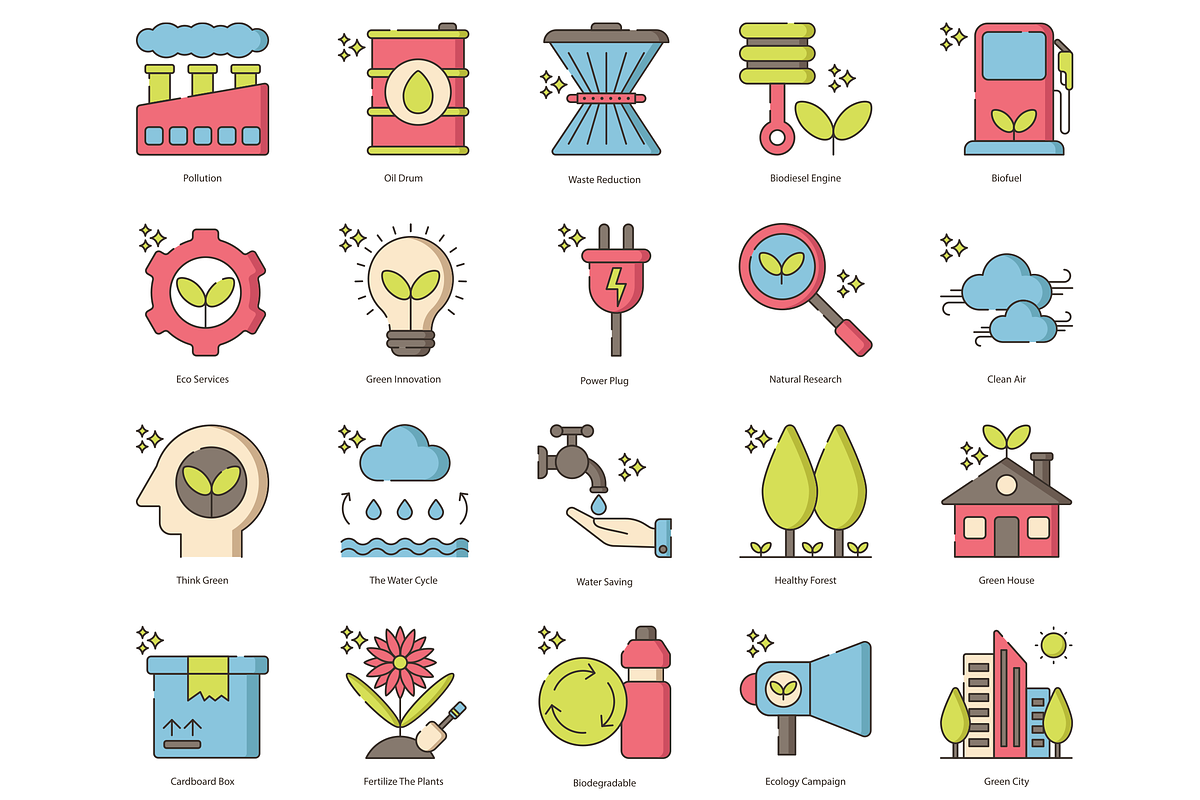 72 Green Environment & Ecology Icons, an Icon by Flat Icons