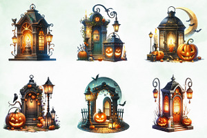 Halloween lantern with door light, an Illustration by Creative Art