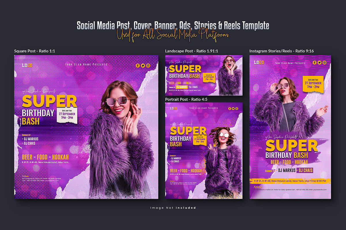 Birthday Bash Social Media Post Set, a Social Media Template by Creative_View (Photo 3 of 8)