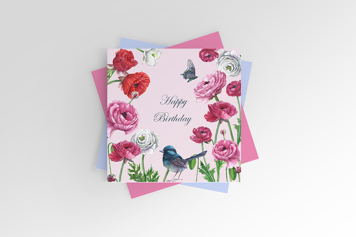 Poppies@Bird Watercolor Clipart, a Decorative Illustration by IrStepShop (Photo 2 of 5)
