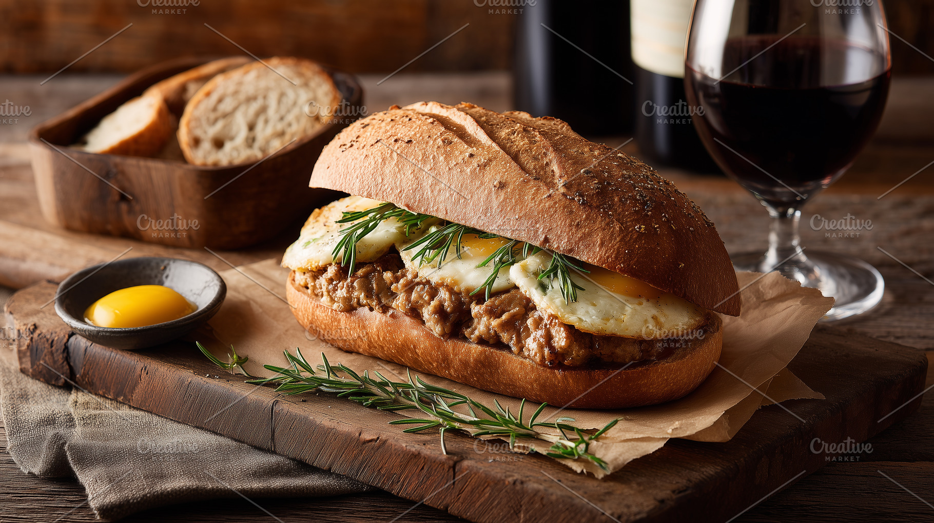 Gourmet sandwich with ground meat, a Food & Drink Photo by MistyDay