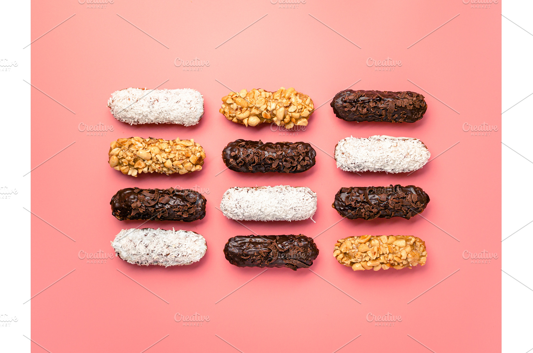 eclairs or profitroles on pink, a Food & Drink Photo by Fascinadora