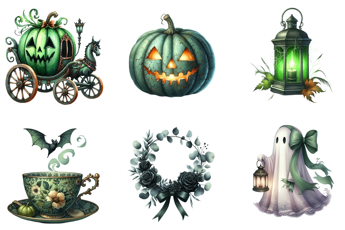 Antique Green Halloween Clipart, an Illustration by DreamArtGraphic (Photo 4 of 5)