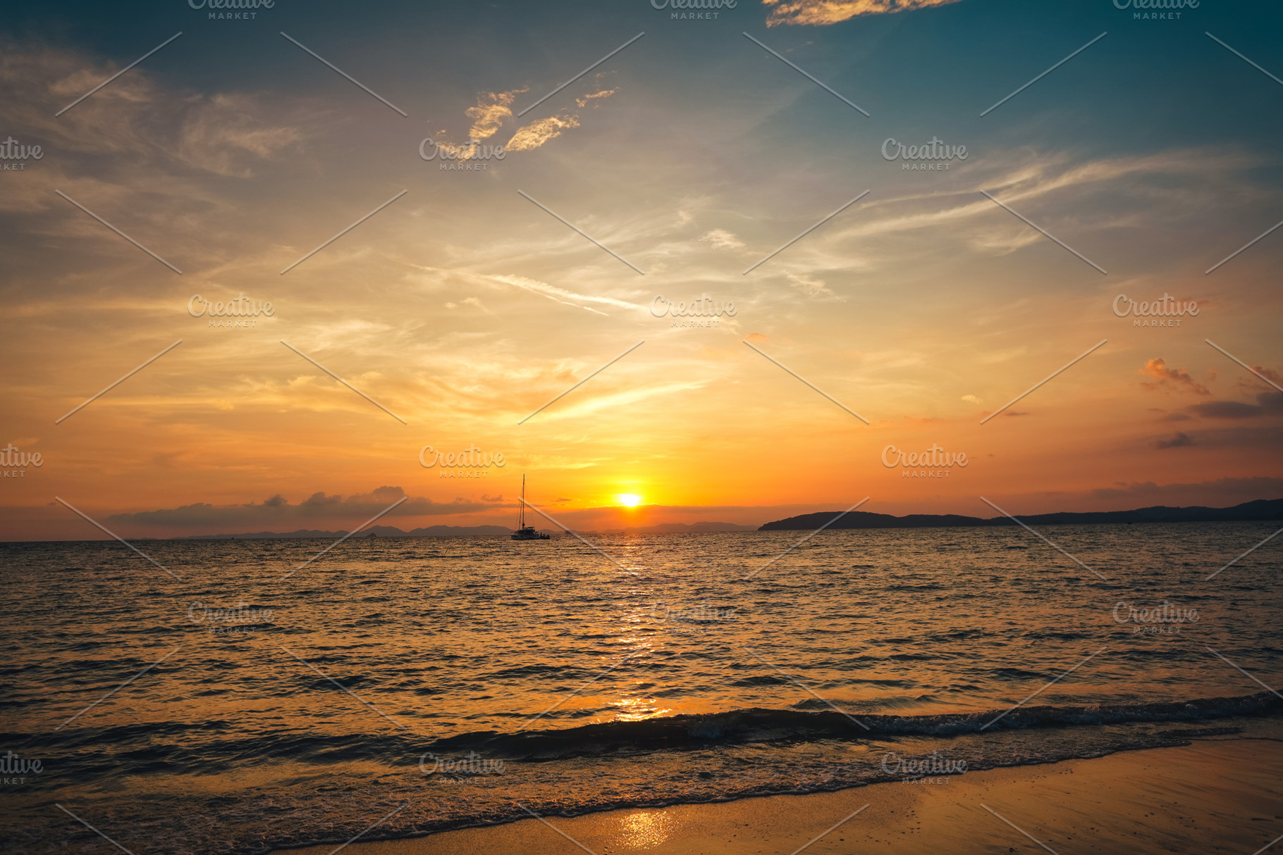 Sunset at Railay Beach with orange lights, a Nature Photo by Art Rachen