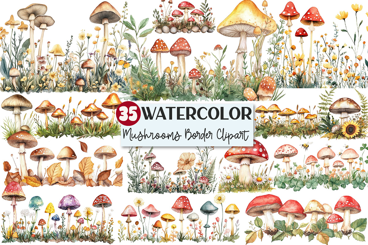Summer Mushrooms Border Clipart, an Illustration by Rose Art (Photo 1 of 7)