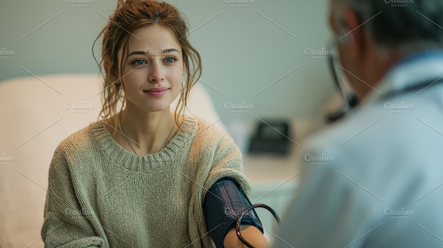 Young woman getting blood pressure c, a Photo by Pixeness Studio