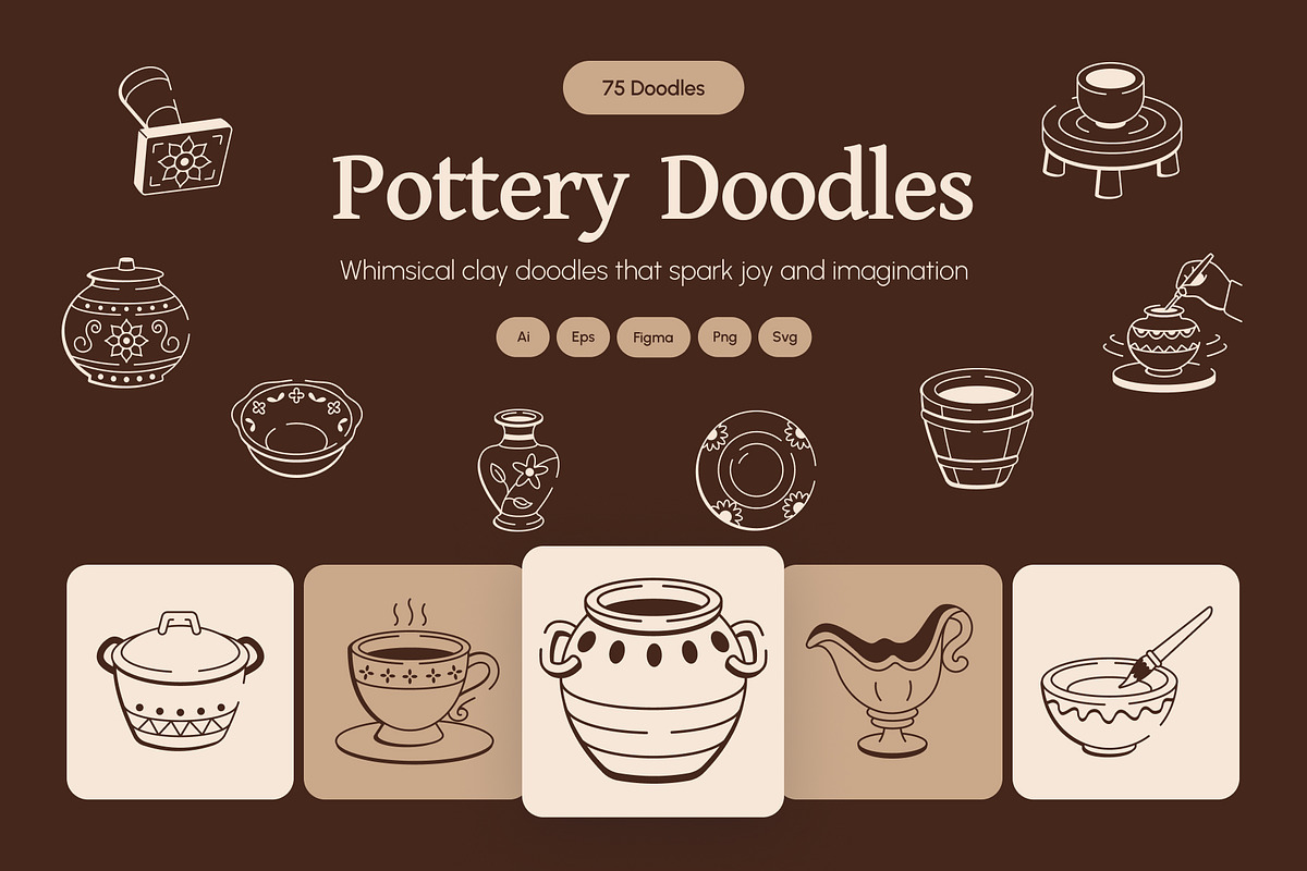 Pottery Doodles Art Set, an Outline Icon by Vectors Market (Photo 1 of 8)