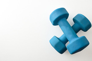 Crossed Blue Dumbbells on White, a Sports & Recreation Photo by Davizro's Market