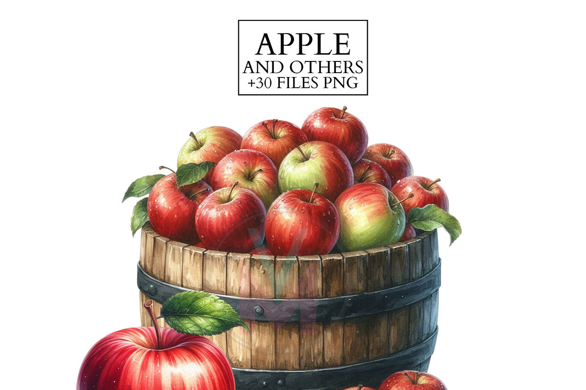 Apple Clipart Set Watercolor PNG, a Food Illustration by VM PARTYS  BY TAIRUMA (Photo 4 of 7)