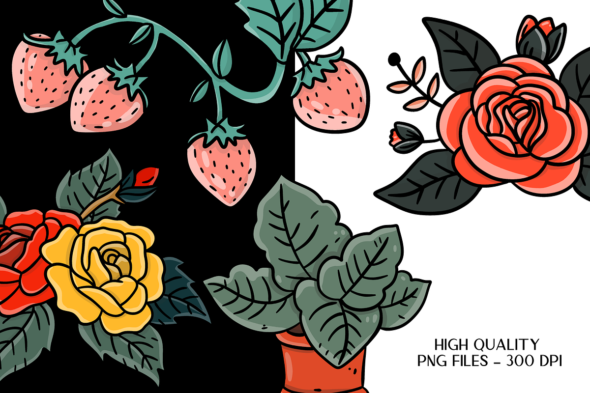 Flash Tattoo Clipart | Tattoo Flower, a Graphic by Murphy & Frank (Photo 4 of 4)