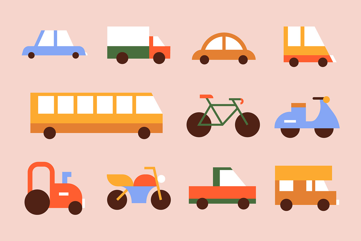 Flat Vehicle Set, a Transportation Illustration by Léo Alexandre (Photo 2 of 5)