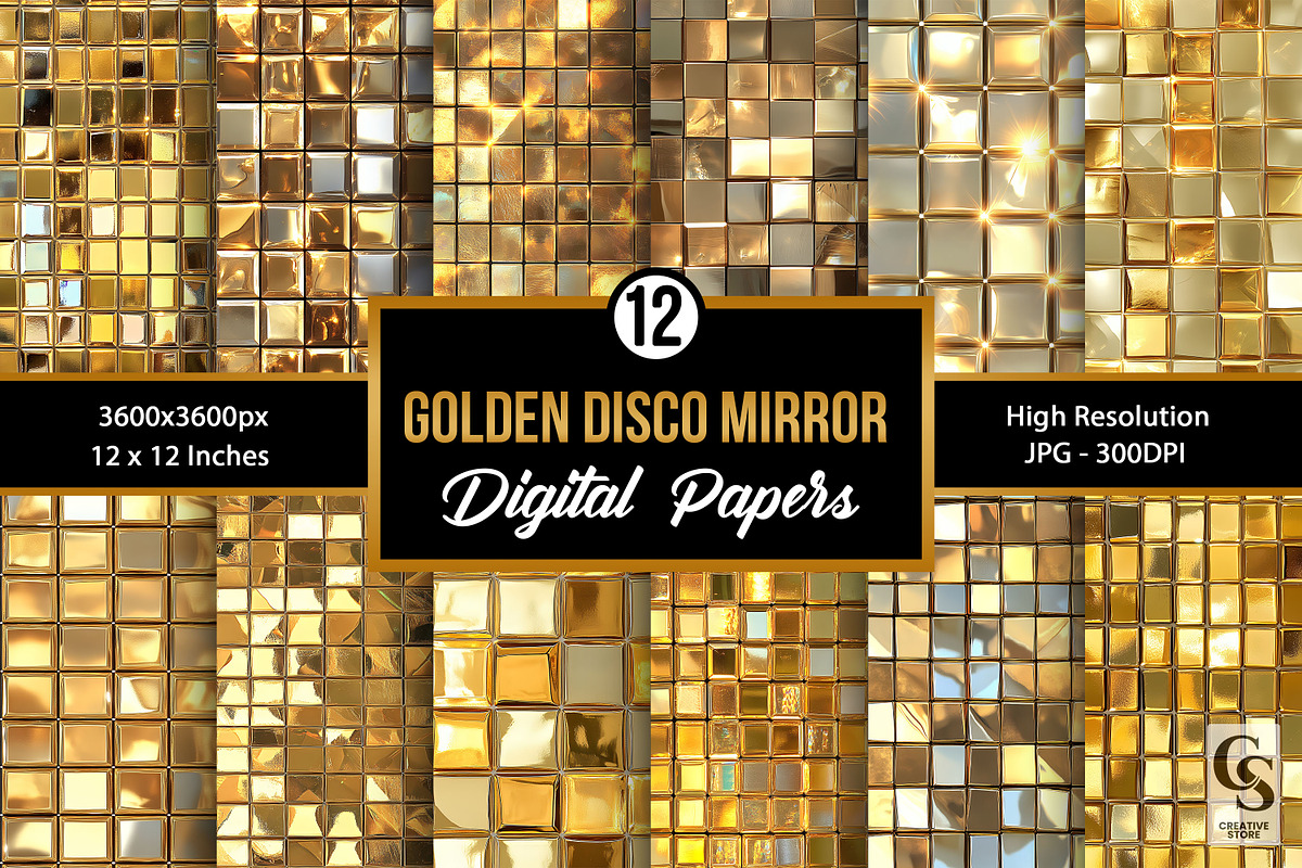 Golden Disco Mirror Digital Papers, a Pattern Graphic by Creative Store (Photo 1 of 5)