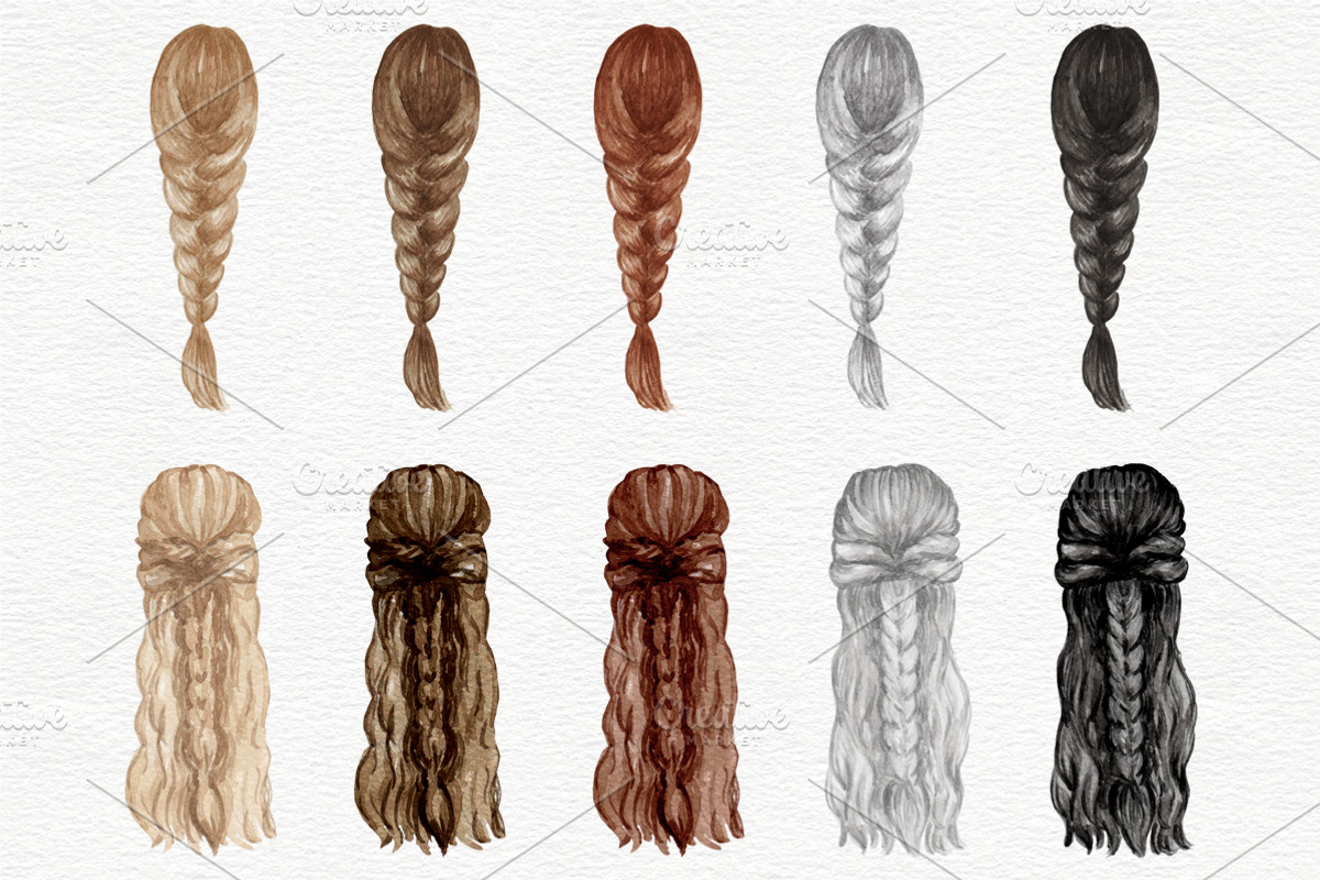 Female Hairstyles set, a Person Illustration by Colibri Watercolor (Photo 13 of 14)