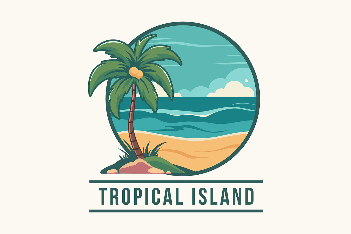 A tropical island logo with a palm, a Branding & Logo Template by Saba Vector