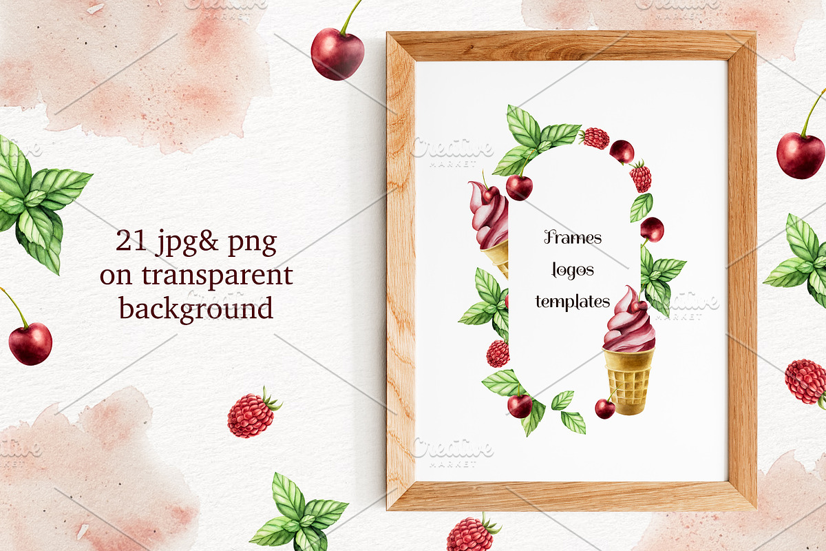 Ice cream watercolor collection, a Food Illustration by Navenzeles (Photo 6 of 12)