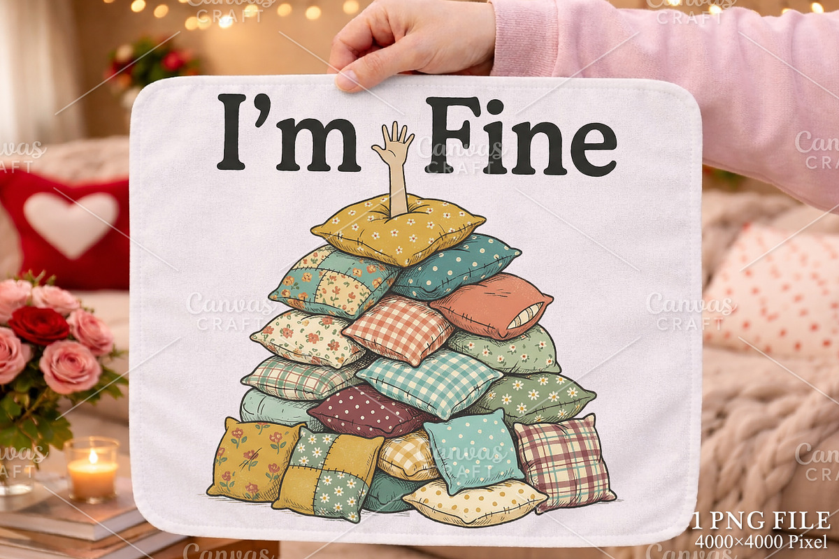 Funny I’m OK Pillow Pile PNG, an Illustration by Canvas Craft (Photo 1 of 6)