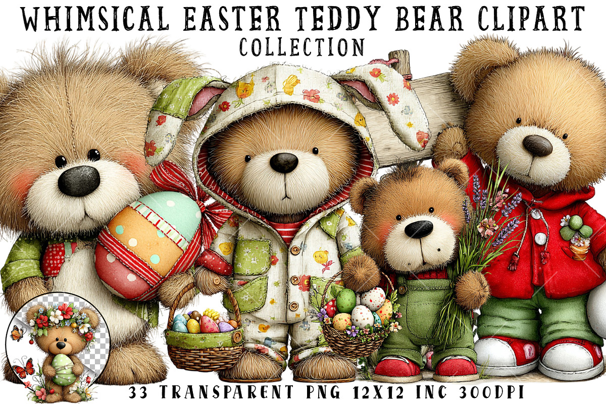 Whimsical Easter Teddy Bear Clipart, an Illustration by OK Design (Photo 1 of 6)