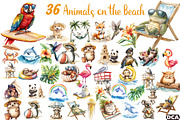 Summer Animals on the Beach Clipart, an Illustration by DreamCafeArt (Thumbnail 1 of 3)
