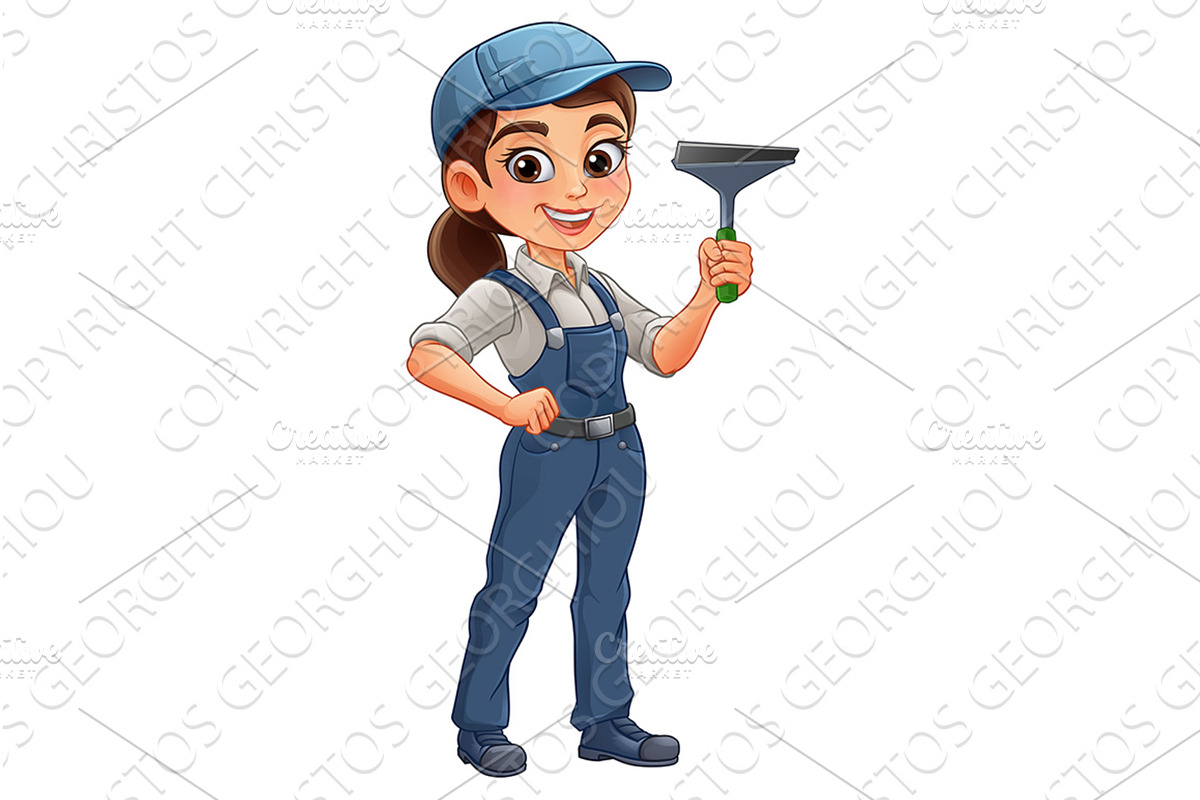 Woman Female Squeegee Window Cleaner, a Person Illustration by Christos Georghiou