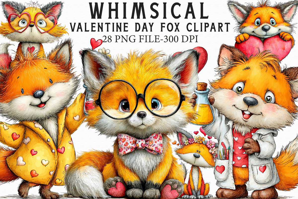 Quirky Valentine Day Fox Clipart, an Illustration by Libby Wishes (Photo 1 of 5)