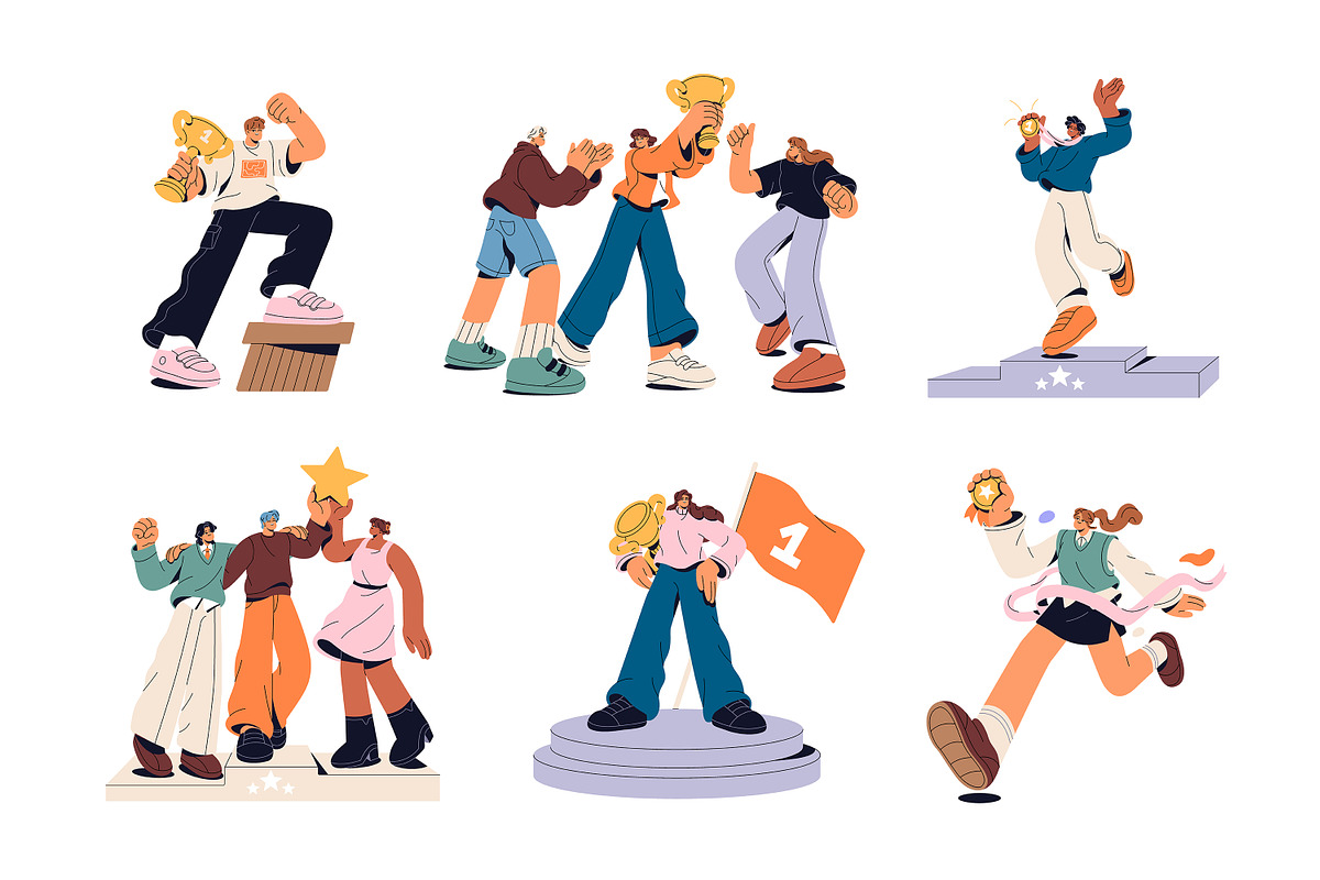 Happy people winners with awards set, a Person Illustration by PaperTrident (Photo 1 of 13)
