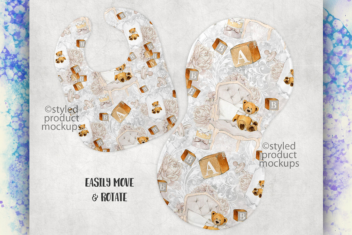 Baby bib and burp cloth mockup, a Product Mockup by StyledProductMockups (Photo 4 of 4)